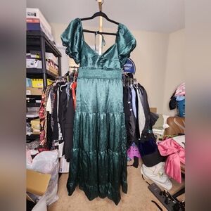 Altar'd State Teal Satin Maxi Dress